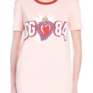 DOLCE & GABBANA WOMEN'S PRINTED COTTON JERSEY T-SHIRT PINK "84"