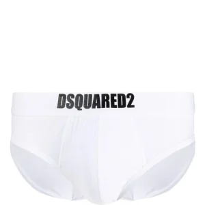 DSQUARED MEN'S BRIEF SLIP WAISTBAND LOGO WHITE COTTON STRETCH