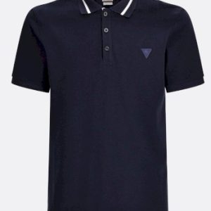 GUESS POLO BĂRBAȚI BLEUMARIN CU GULER CONTRASTANT ȘI LOGO DISCRET