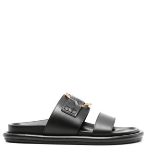 MONCLER BELL LEATHER SLIDES – SANDALE NEGRE DIN PIELE CU DETALIU METALIC