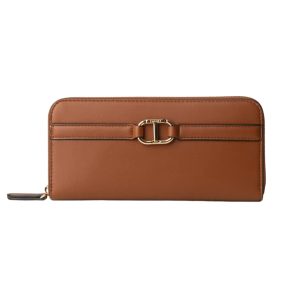 TWINSET PORTOFEL DAMĂ CAMEL CU LOGO AURIU