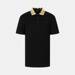 VERSACE POLO COTTON PIQUET 30/1 + HERITAGE PRINT COLLAR / BLACK