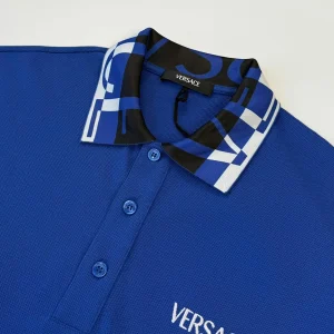 VERSACE POLO PIQUET FABRIC COLLAR BLUE