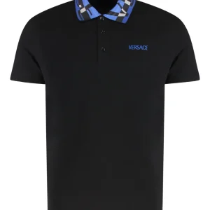 VERSACE POLO PIQUET FABRIC COLLAR BLACK
