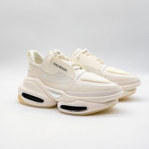 BALMAIN B-BOLD SNEAKERS ALBI - PIELE NATURALĂ