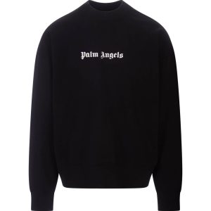 PALM ANGELS COTTON CREW-NECK SWEATSHIRT BLACK-WHITE – BLUZĂ NEAGRĂ BUMBAC CU LOGO
