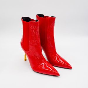 BALMAIN PATENT LEATHER ANKLE BOOTS RED