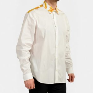 VERSACE– CAMASA ALBA CU IMPRIMEU BAROCCO AURIU