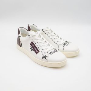 DOLCE & GABBANA MEN'S EXCLUSIVE WHITE BORDEAUX LOW TOP SNEAKERS