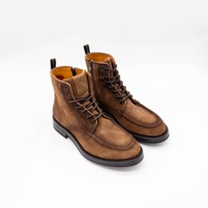 FABI SUEDE COMBAT BOOTS IN VINTAGE COGNAC