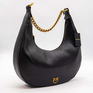 PINKO BRIOCHE ZIP-UP MINI SHOULDER BAG – GEANTĂ DE UMĂR DIN PIELE NEAGRĂ