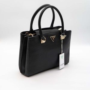 GUESS – GEANTĂ ALEXIE NEAGRĂ DIN PIELE SAFFIANO CU DETALII AURII