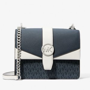 MICHAEL KORS GEANTĂ DAMĂ GREENWICH SMALL COLOR-BLOCK LOGO NAVY WHITE
