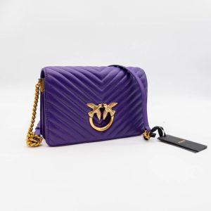 PINKO LOVE CLICK VIOLET - GEANTĂ CROSSBODY DIN PIELE NATURALĂ