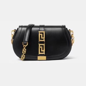 VERSACE GRECA GODDESS LEATHER CROSSBODY BAG BLACK