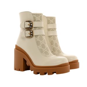 GUCCI KENSINGTON ANKLE BOOTS DIN PIELE OFF WHITE ȘI GG SUPREME CANVAS