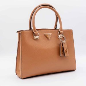 GUESS – GEANTĂ MEDIE NOELLE LIGHT COGNAC DIN PIELE SAFFIANO