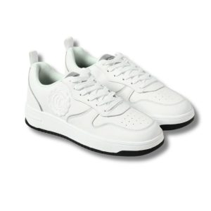JUST CAVALLI – SNEAKERS BĂRBAȚI ALBI DIN PIELE CU LOGO PATCH