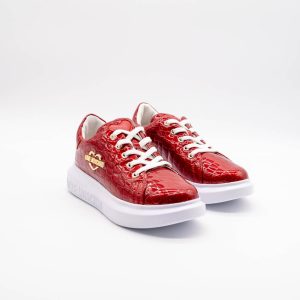 LOVE MOSCHINO – SNEAKERS ROȘII DAMĂ CU TEXTURĂ CROCO