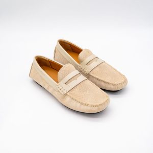 ARMANI MOCASINI BĂRBAȚI - MICROPERFORAȚI - PIELE ÎNTOARSĂ - BEIGE