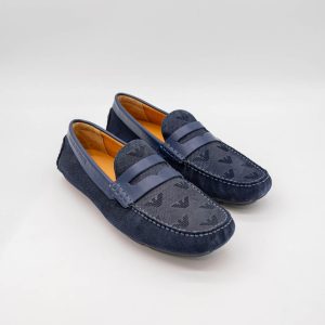 ARMANI MOCASINI BĂRBAȚI - MICROPERFORAȚI - PIELE ÎNTOARSĂ - NAVY