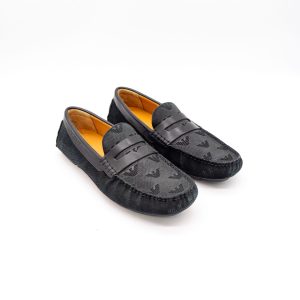 ARMANI MOCASINI BĂRBAȚI - MICROPERFORAȚI - PIELE ÎNTOARSĂ - NEGRI