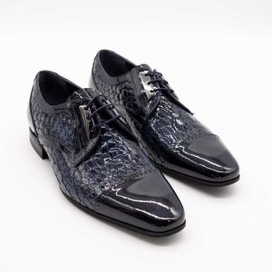ROBERTO SERPENTINI MEN BLUE PATENT LEATHER SHOES
