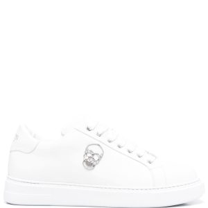 PHILIPP PLEIN SKULL-PLAQUE – SNEAKERS ALBI DIN PIELE PENTRU BĂRBAȚI