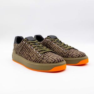 BALMAIN B COURT WASHED MONOGRAM CANVAS LOW-TOP SNEAKERS