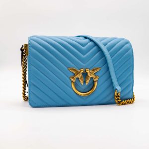 PINKO LOVE CLICK CLASSIC SHEEP NAPPA CHEVRON LIGHT BLUE