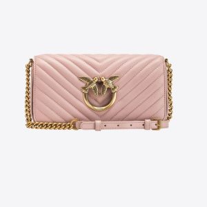 PINKO LEATHER SHOULDER LOVE CLICK BAGUETTE MINI CHEVRON