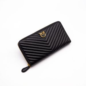 PORTOFEL PINKO RYDER ZIP AROUND L V QUIL PIELE NATURALĂ - NEGRU