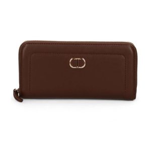TWINSET PORTOFEL DAMĂ COFFEE CHOCOLAT CU LOGO AURIU