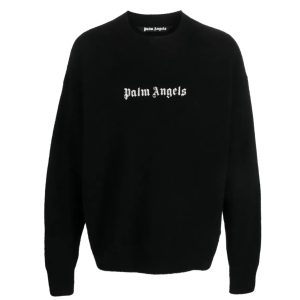 PALM ANGELS LOGO-EMBROIDERED JUMPER BLACK-PULOVER NEGRU CU LOGO BRODAT