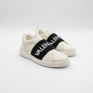 VALENTINO SLIP-ON SNEAKER IN WHITE LEATHER AND BLACK ELASTIC BAND