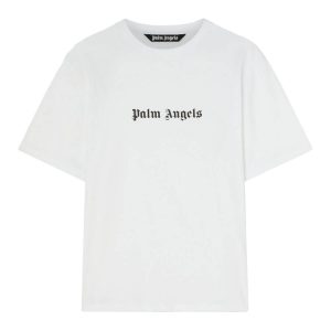 PALM ANGELS LOGO PRINTED CREWNECK T-SHIRT – TRICOU ALB BUMBAC CU LOGO
