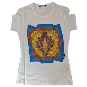 VERSACE- TRICOU ALB CU IMPRIMEU MĂTASE BAROC COLORAT
