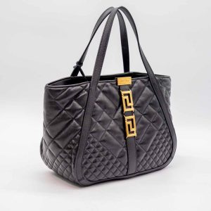 VERSACE SMALL TOTE QUILTED CALF LEATHER BLACK/GOLD