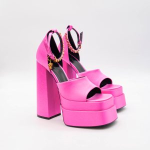 VERSACE MEDUSA CHARM - SANDALE ROZ CU PLATFORMĂ