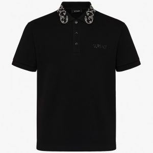 VERSACE TRICOU POLO ELEGANT - GULER BRODAT NEGRU/ARGINTIU